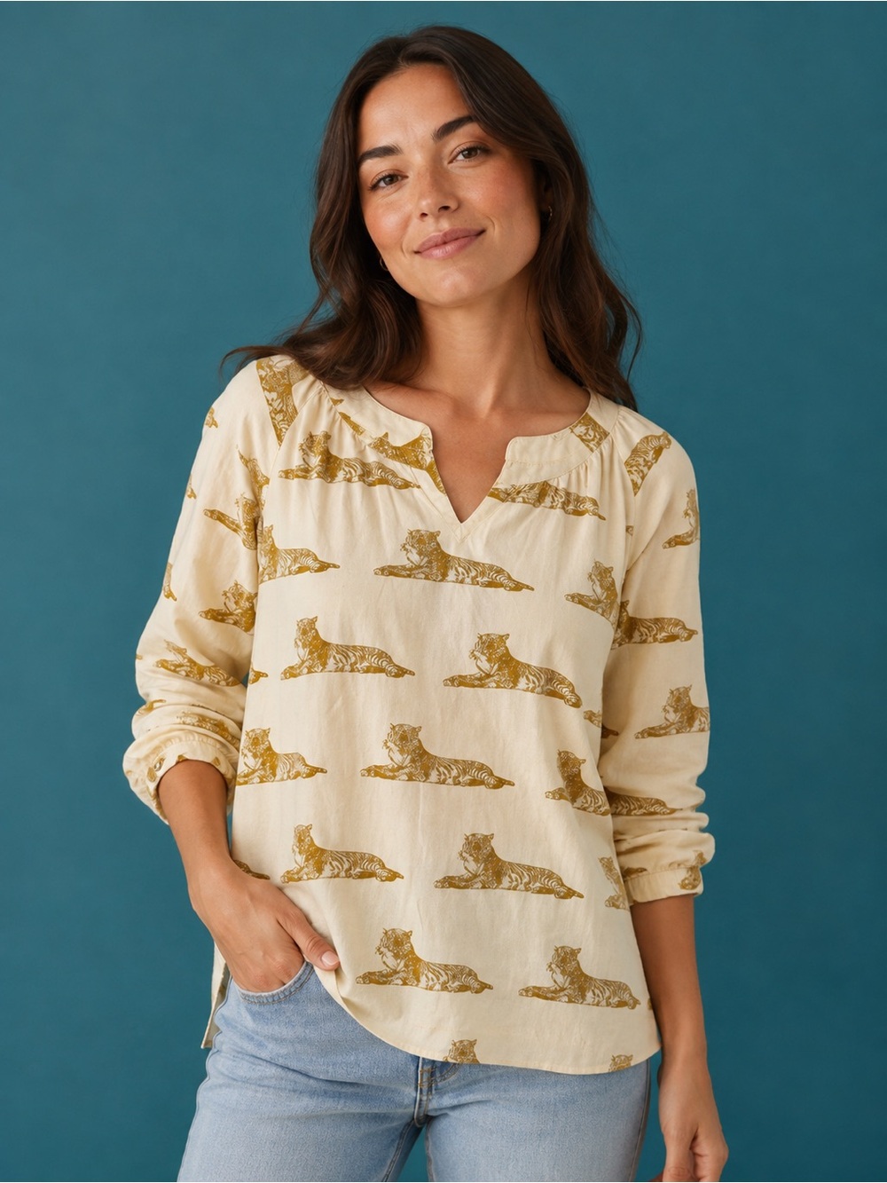 Kate Quinn Organic Cotton Tiger Print Top – Size Medium